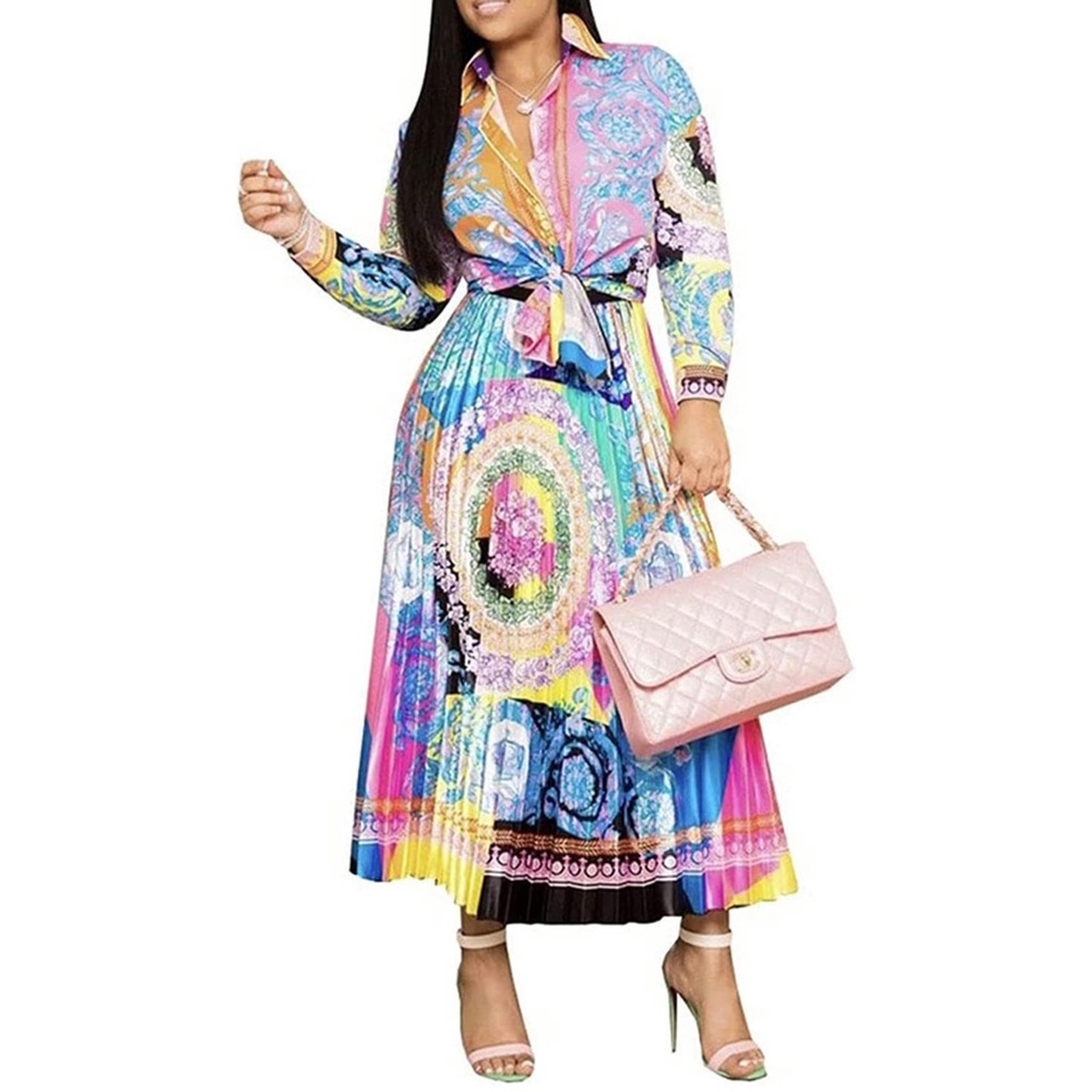 Women's Two Piece Long Sleeve Button Down Collar Shirt Top and Skirt Set